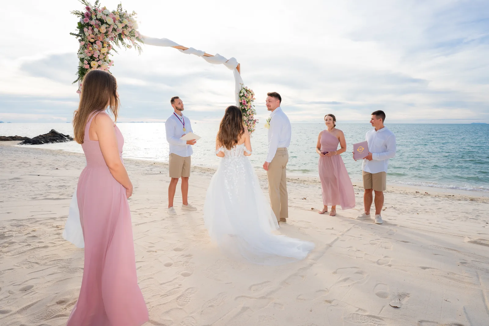 A beach wedding on the calm sandy beach at Cape Beach Villa, Koh Samui